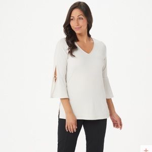 Susan Graver Knit 3/4-Sleeve Top with Ring Detail NEW